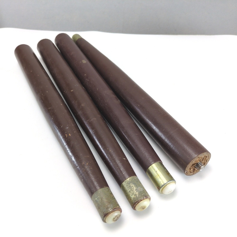 Set of 4 Vintage Mid-Century 14.5" Tapered Wood Table Legs Brass Tips